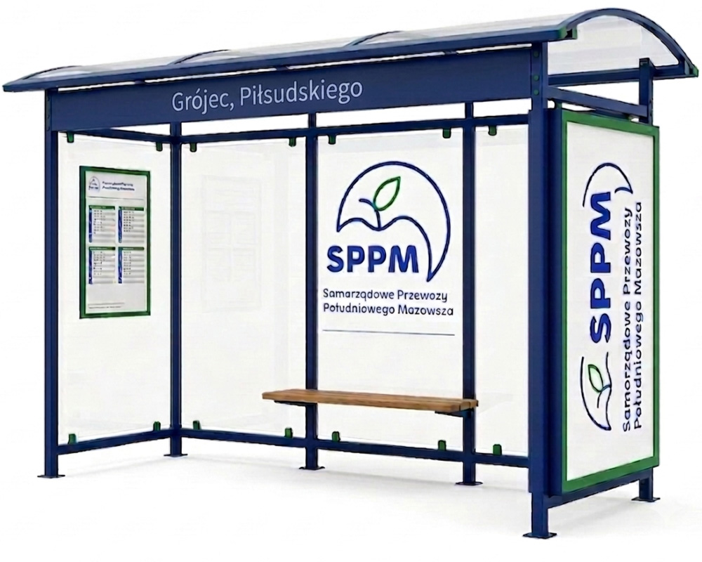 Przystanek autobusowy z oznakowaniem SPPM